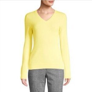 Nordstroms Halogen 100% Cashmere Butte Yellow V-Neck Lightweigh Sweater Size XL